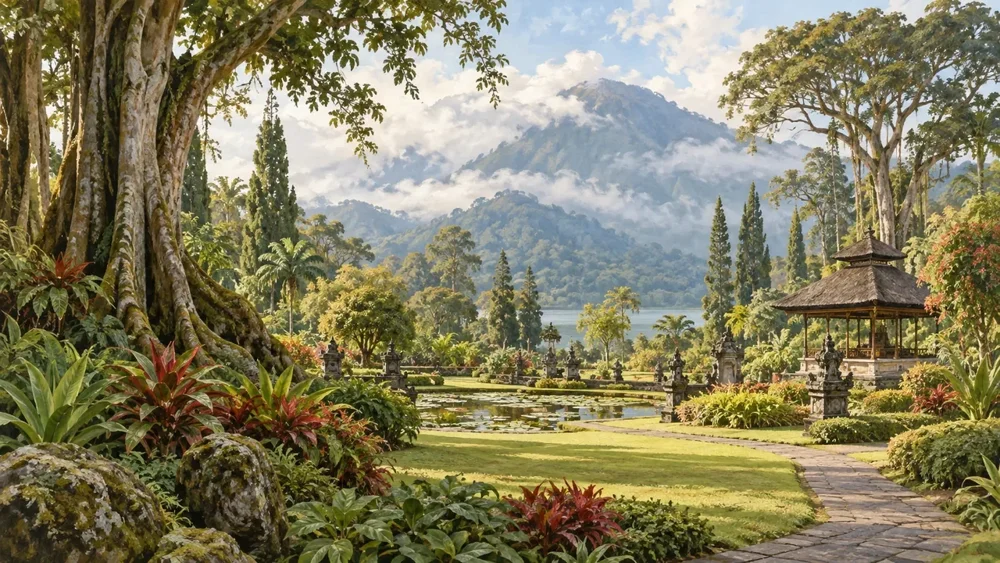 Painterly view of Bali Botanical Garden in Bali