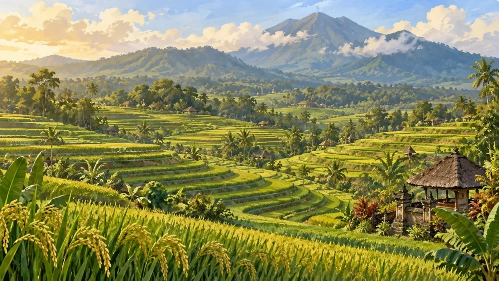 Painterly view of Jatiluwih Rice Terraces in Bali