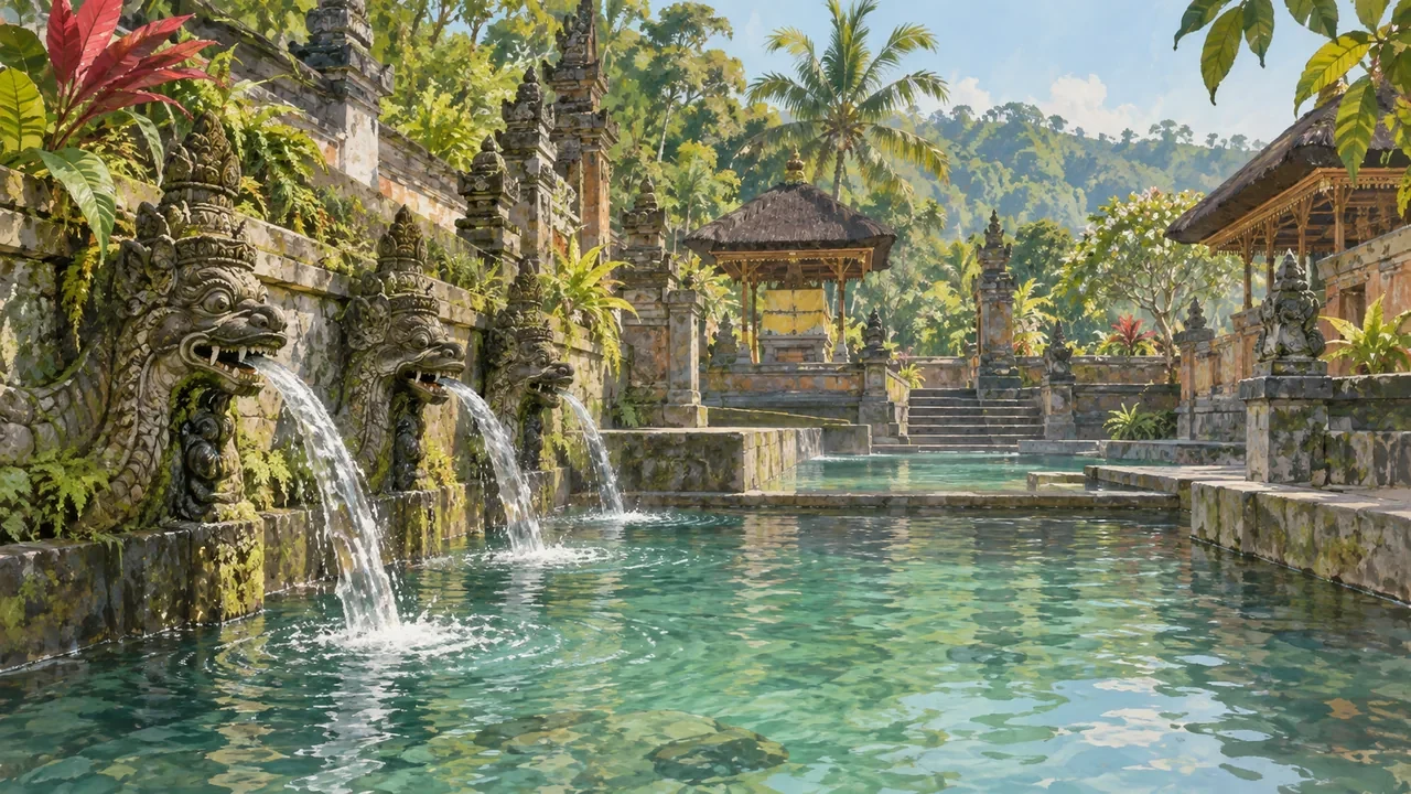 Painterly view of Banjar Hot Spring in Banjar, Buleleng