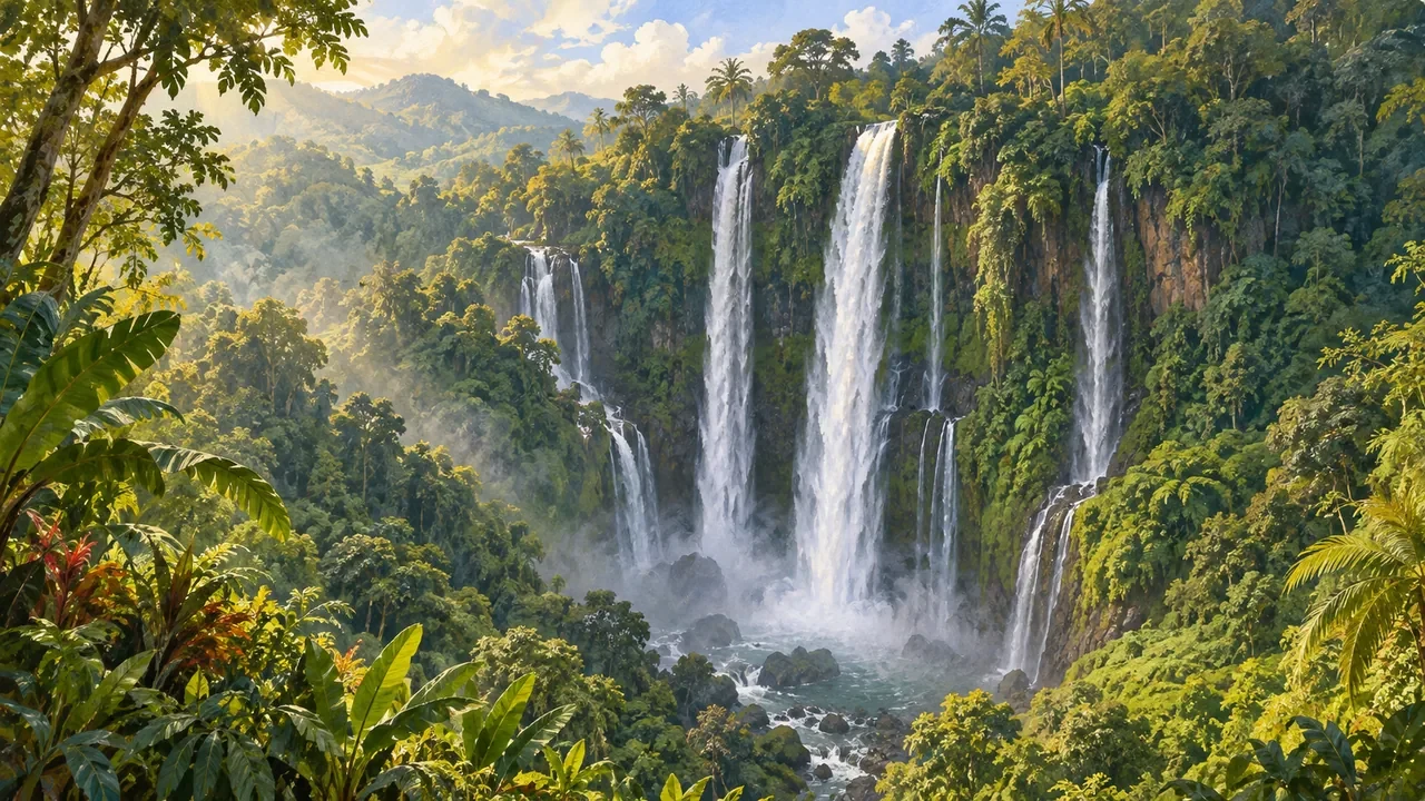 Painterly view of Sekumpul Waterfall in Sekumpul, Sawan, Buleleng