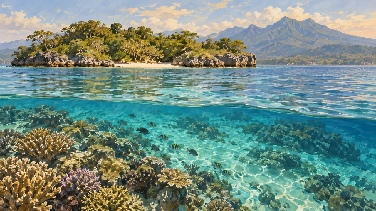 Painterly view of Menjangan Island in West Bali National Park, Buleleng