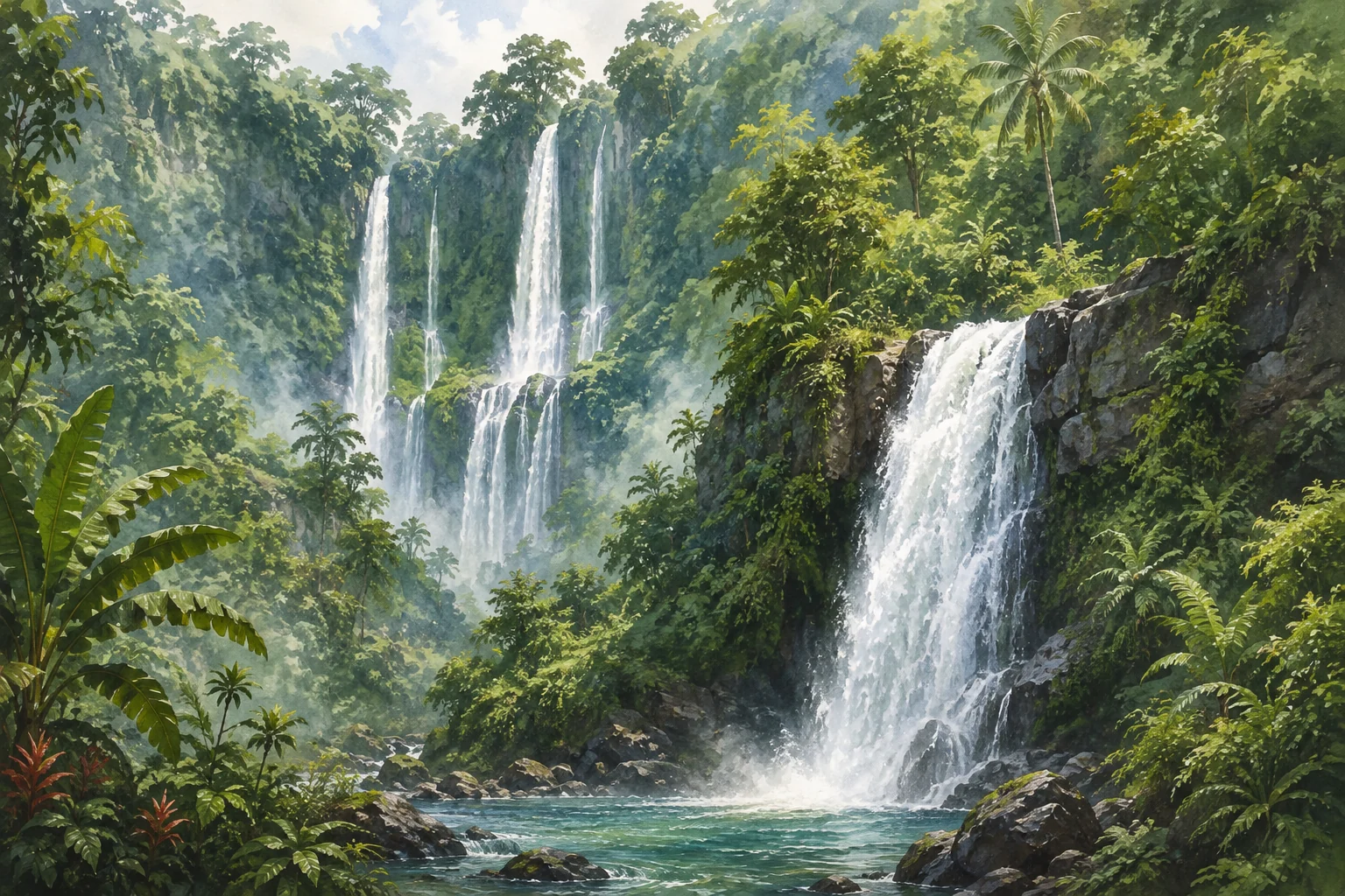 Sekumpul and Aling-Aling waterfalls in North Bali rainforest