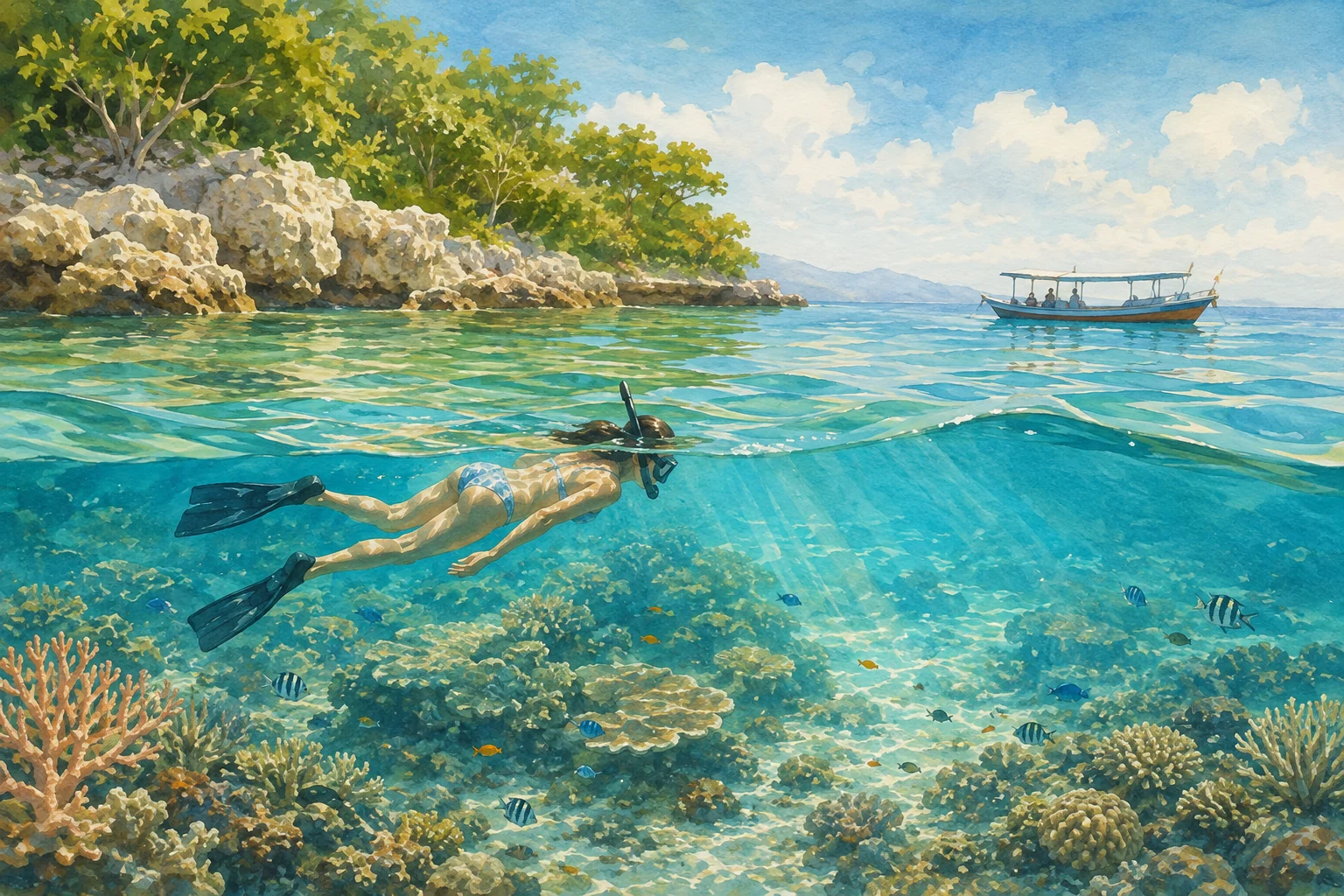 Snorkeling above a coral reef at Menjangan Island
