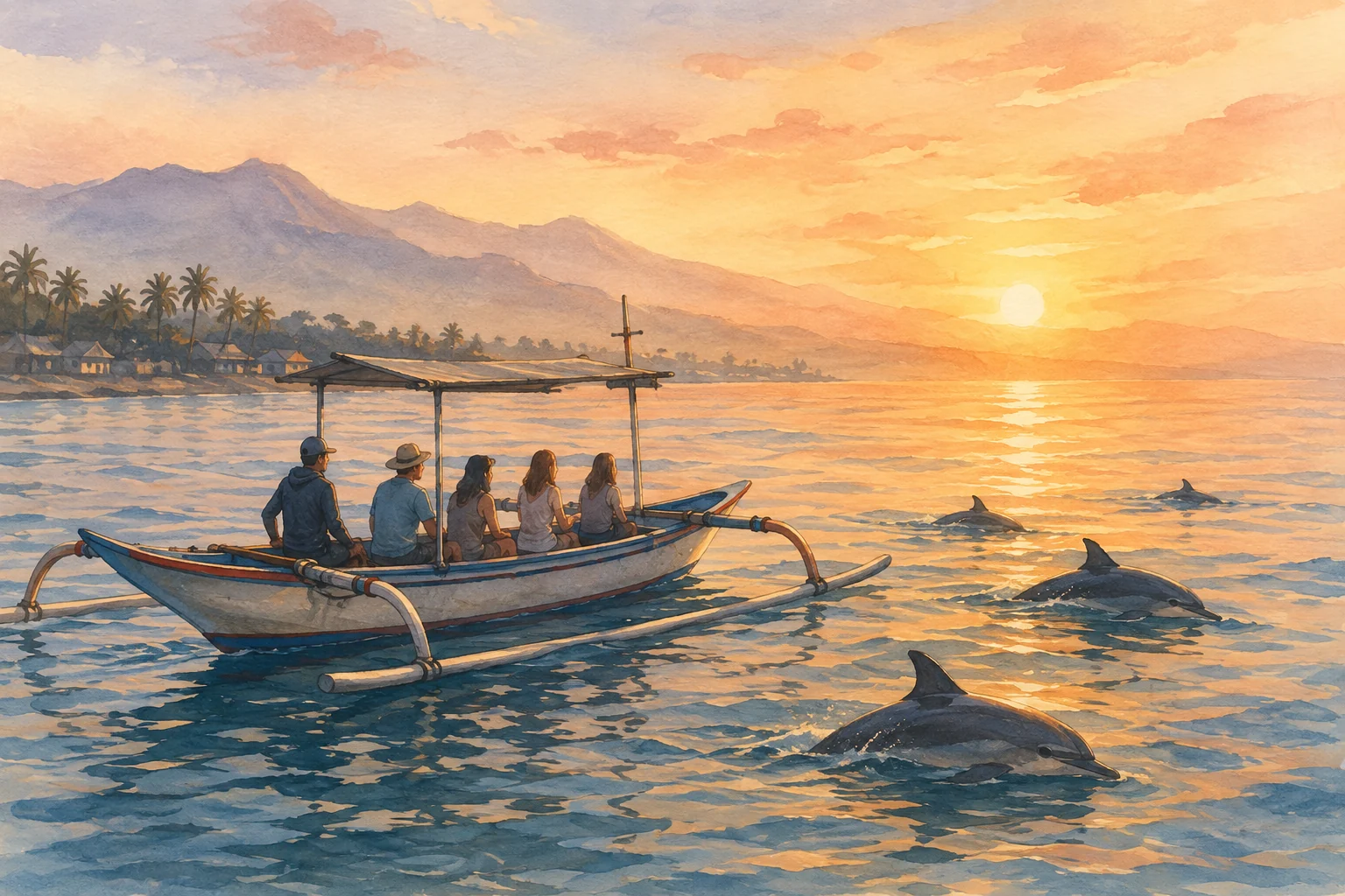 Shared dolphin-watching tour at sunrise off Lovina