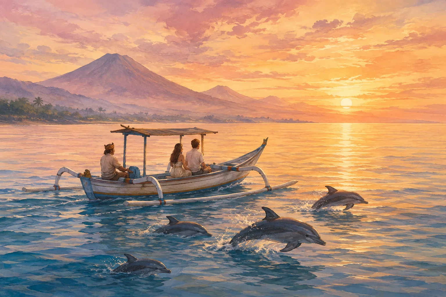Private Balinese boat with dolphins off Lovina